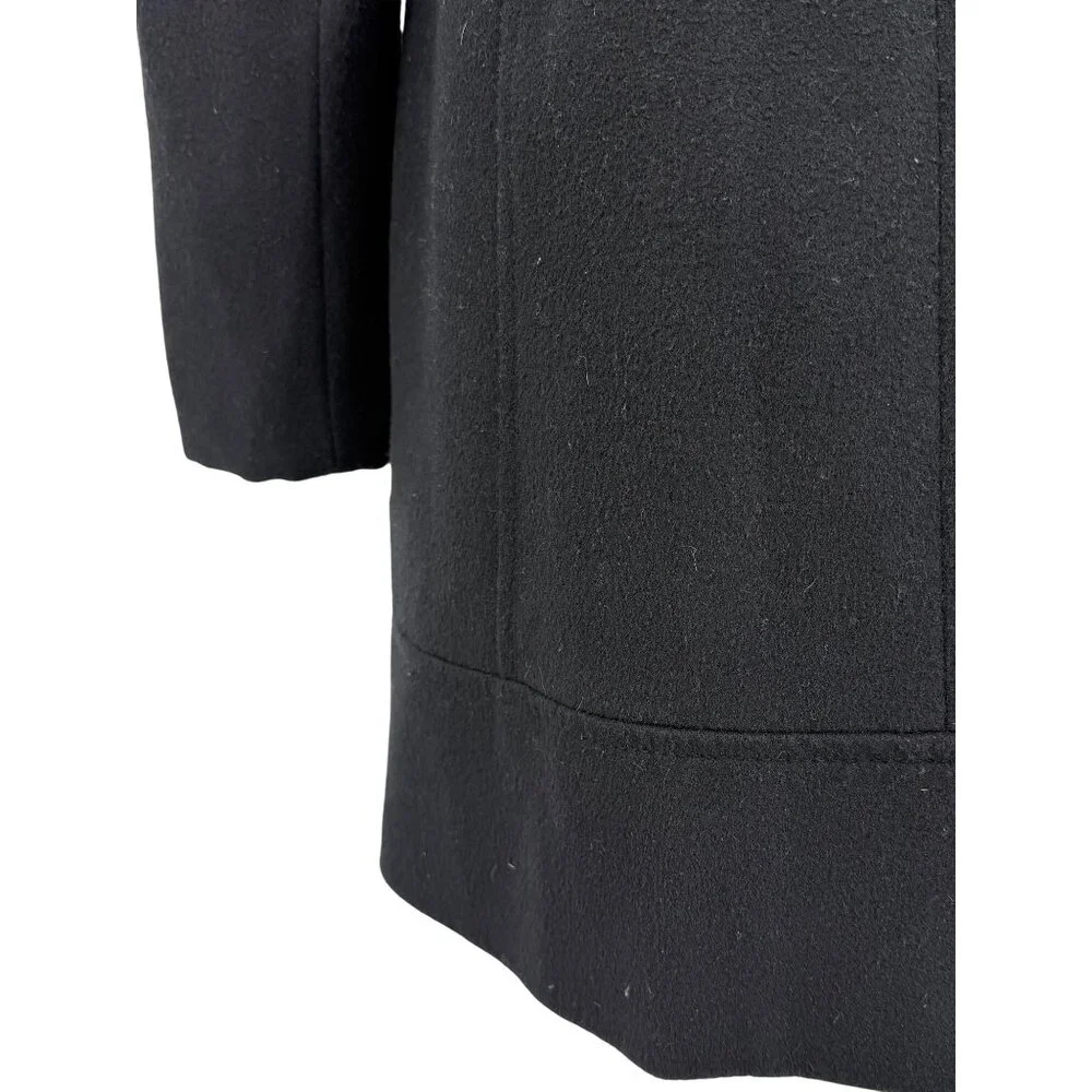 Laundry By Shelli Segal Black Wool Faux Fur Trim Hooded Coat | Cozy Quiet Luxury - Picture 12 of 16